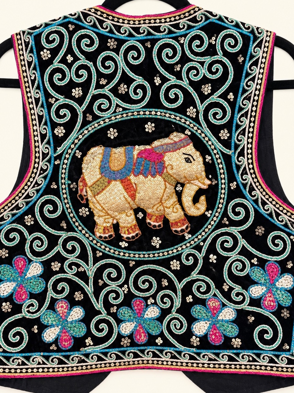 Vintage Embroidered Elephant statement Vest with 3D Embelishments